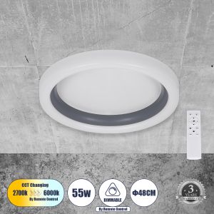 ARIANA Μοντέρνο Φωτιστικό Οροφής LED 55W 6376lm 120° AC 220-240V IP20 Ρυθμιζόμενο Λευκό CCT με Χειριστήριο από 2700K έως 6000K Dimmable - Lumileds SMD Chip - Γκρι - Μ48 x Π48 x Υ9cm - 3 Χρόνια Εγγύηση