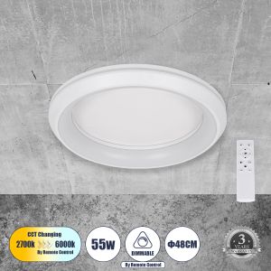 MELINA Μοντέρνο Φωτιστικό Οροφής LED 55W 6376lm 120° AC 220-240V IP20 Ρυθμιζόμενο Λευκό CCT με Χειριστήριο από 2700K έως 6000K Dimmable - Lumileds SMD Chip - Λευκό Ματ - Μ48 x Π48 x Υ9cm - 3 Χρόνια Εγγύηση