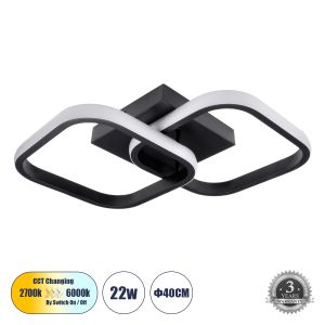 NORA Μοντέρνο Φωτιστικό Οροφής LED 22W 2640lm 300° AC 220-240V IP20 Ρυθμιζόμενο Λευκό CCT με On/Off 2700K/4500K/6000K - Lumileds SMD Chip - Μαύρο Ματ - Μ40 x Π24 x Υ7cm - 3 Χρόνια Εγγύηση