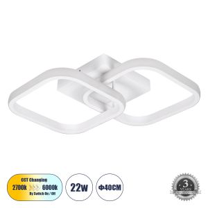 NORA Μοντέρνο Φωτιστικό Οροφής LED 22W 2640lm 300° AC 220-240V IP20 Ρυθμιζόμενο Λευκό CCT με On/Off 2700K/4500K/6000K - Lumileds SMD Chip - Λευκό Ματ - Μ40 x Π24 x Υ7cm - 3 Χρόνια Εγγύηση