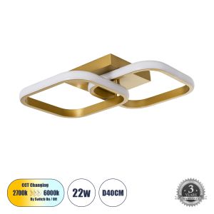 NORA Μοντέρνο Φωτιστικό Οροφής LED 22W 2640lm 300° AC 220-240V IP20 Ρυθμιζόμενο Λευκό CCT με On/Off 2700K/4500K/6000K - Lumileds SMD Chip - Χρυσό Βούρτσας - Μ40 x Π24 x Υ7cm - 3 Χρόνια Εγγύηση