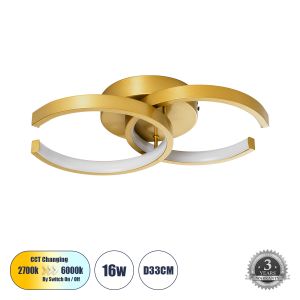 EVA Μοντέρνο Φωτιστικό Οροφής LED 16W 1920lm 300° AC 220-240V IP20 Ρυθμιζόμενο Λευκό CCT με On/Off 2700K/4500K/6000K - Lumileds SMD Chip - Χρυσό Βούρτσας - Μ33 x Π21 x Υ7cm - 3 Χρόνια Εγγύηση