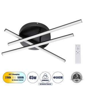DRACO Μοντέρνο Φωτιστικό Οροφής LED 45W 5535lm 120° AC 220-240V IP20 Ρυθμιζόμενο Λευκό CCT με Χειριστήριο από 2700K έως 6000K Dimmable - Lumileds SMD Chip - Μαύρο Ματ - Μ50 x Π50 x Υ11cm - 3 Χρόνια Εγγύηση