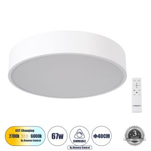 BURTON 61201-S Μοντέρνο Φωτιστικό Οροφής LED 67W 7370lm 120° AC 220-240V IP20 Ρυθμιζόμενο Λευκό CCT με Χειριστήριο από 2700K έως 6000K Dimmable - Lumileds SMD Chip - Λευκό Ματ - Μ40 x Π40 x Υ8cm - 3 Χρόνια Εγγύηση