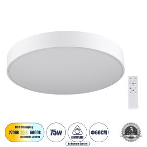BURTON 61203-S Μοντέρνο Φωτιστικό Οροφής LED 75W 8625lm 120° AC 220-240V IP20 Ρυθμιζόμενο Λευκό CCT με Χειριστήριο από 2700K έως 6000K Dimmable - Lumileds SMD Chip - Λευκό Ματ - Μ60 x Π60 x Υ8cm - 3 Χρόνια Εγγύηση