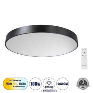 BURTON 61204-S Μοντέρνο Φωτιστικό Οροφής LED 100W 11020lm 120° AC 220-240V IP20 Ρυθμιζόμενο Λευκό CCT με Χειριστήριο από 2700K έως 6000K Dimmable - Lumileds SMD Chip - Μαύρο Ματ - Μ80 x Π80 x Υ8cm - 3 Χρόνια Εγγύηση