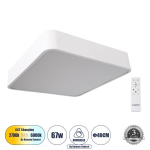 KAMALA 61207-S Μοντέρνο Φωτιστικό Οροφής LED 67W 7370lm 120° AC 220-240V IP20 Ρυθμιζόμενο Λευκό CCT με Χειριστήριο από 2700K έως 6000K Dimmable - Lumileds SMD Chip - Λευκό Ματ - Μ40 x Π40 x Υ8cm - 3 Χρόνια Εγγύηση