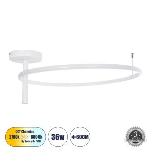 VERONA Μοντέρνο Φωτιστικό Οροφής LED 36W 4032lm 360° AC 220-240V IP20 Ρυθμιζόμενο Λευκό CCT με On/Off 2700K/4500K/6000K - Lumileds SMD Chip - Λευκό Ματ - Μ60 x Π60 x Υ23cm - 3 Χρόνια Εγγύηση
