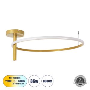 VERONA Μοντέρνο Φωτιστικό Οροφής LED 36W 4032lm 360° AC 220-240V IP20 Ρυθμιζόμενο Λευκό CCT με On/Off 2700K/4500K/6000K - Lumileds SMD Chip - Χρυσό Βούρτσας - Μ60 x Π60 x Υ23cm - 3 Χρόνια Εγγύηση