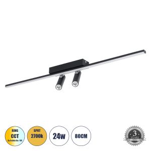 BARETTI Μοντέρνο Φωτιστικό Οροφής LED 24W 2688lm 160° : 45° AC 220-240V IP20 Ρυθμιζόμενο Λευκό CCT με On/Off 2700K/4500K/6000K - Lumileds SMD Chip - Μαύρο Ματ - Μ80 x Π5 x Υ15cm - 3 Χρόνια Εγγύηση