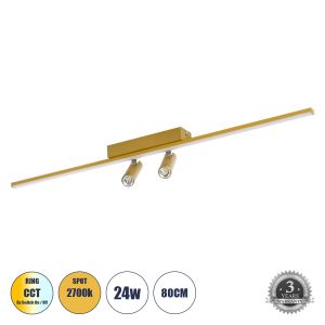 BARETTI Μοντέρνο Φωτιστικό Οροφής LED 24W 2688lm 160° : 45° AC 220-240V IP20 Ρυθμιζόμενο Λευκό CCT με On/Off 2700K/4500K/6000K - Lumileds SMD Chip - Χρυσό - Μ80 x Π5 x Υ15cm - 3 Χρόνια Εγγύηση