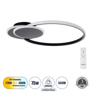 CIRCUO Μοντέρνο Φωτιστικό Οροφής LED 75W 8400lm 360° AC 220-240V IP20 Ρυθμιζόμενο Λευκό CCT με Χειριστήριο από 2700K έως 6000K Dimmable - Lumileds SMD Chip - Μαύρο Ματ - Μ53 x Π42.5 x Υ9cm - 3 Χρόνια Εγγύηση