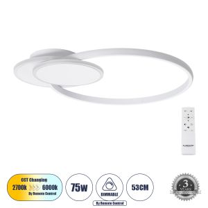 CIRCUO Μοντέρνο Φωτιστικό Οροφής LED 75W 8400lm 360° AC 220-240V IP20 Ρυθμιζόμενο Λευκό CCT με Χειριστήριο από 2700K έως 6000K Dimmable - Lumileds SMD Chip - Λευκό Ματ - Μ53 x Π42.5 x Υ9cm - 3 Χρόνια Εγγύηση