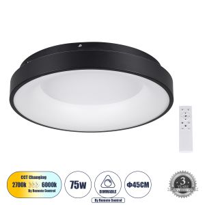 SALEM Μοντέρνο Φωτιστικό Οροφής LED 75W 8625lm 120° AC 220-240V IP20 Ρυθμιζόμενο Λευκό CCT με Χειριστήριο από 2700K έως 6000K Dimmable - Lumileds SMD Chip - Μαύρο Ματ - Μ45 x Π45 x Υ8.5cm - 3 Χρόνια Εγγύηση