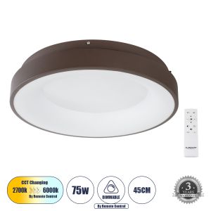 SALEM Μοντέρνο Φωτιστικό Οροφής LED 75W 8625lm 120° AC 220-240V IP20 Ρυθμιζόμενο Λευκό CCT με Χειριστήριο από 2700K έως 6000K Dimmable - Lumileds SMD Chip - Καφέ Ματ - Μ45 x Π45 x Υ8.5cm - 3 Χρόνια Εγγύηση