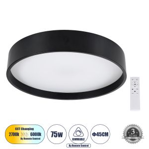 NARNIA Μοντέρνο Φωτιστικό Οροφής LED 75W 8625lm 120° AC 220-240V IP20 Ρυθμιζόμενο Λευκό CCT με Χειριστήριο από 2700K έως 6000K Dimmable - Lumileds SMD Chip - Μαύρο Ματ - Μ45 x Π45 x Υ8cm - 3 Χρόνια Εγγύηση