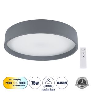 NARNIA Μοντέρνο Φωτιστικό Οροφής LED 75W 8625lm 120° AC 220-240V IP20 Ρυθμιζόμενο Λευκό CCT με Χειριστήριο από 2700K έως 6000K Dimmable - Lumileds SMD Chip - Γκρι Ανθρακί Ματ - Μ45 x Π45 x Υ8cm - 3 Χρόνια Εγγύηση