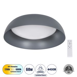 ANATOLIA Μοντέρνο Φωτιστικό Οροφής LED 60W 6900lm 120° AC 220-240V IP20 Ρυθμιζόμενο Λευκό CCT με Χειριστήριο από 2700K έως 6000K Dimmable - Lumileds SMD Chip - Γκρι - Μ43 x Π43 x Υ11cm - 3 Χρόνια Εγγύηση