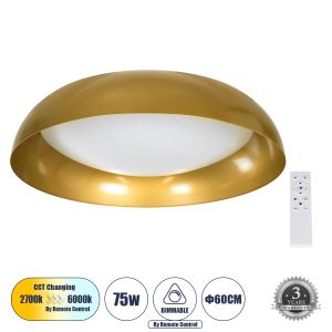 ANATOLIA Μοντέρνο Φωτιστικό Οροφής LED 75W 8625lm 120° AC 220-240V IP20 Ρυθμιζόμενο Λευκό CCT με Χειριστήριο από 2700K έως 6000K Dimmable - Lumileds SMD Chip - Χρυσό - Μ60 x Π60 x Υ13cm - 3 Χρόνια Εγγύηση
