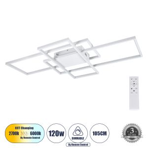 QUADRA Μοντέρνο Φωτιστικό Οροφής LED 120W 14400lm 120° AC 220-240V IP20 Ρυθμιζόμενο Λευκό CCT με Χειριστήριο από 2700K έως 6000K Dimmable - Lumileds SMD Chip - Λευκό Ματ - Μ105 x Π60 x Υ9cm - 3 Χρόνια Εγγύηση