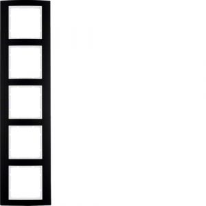 Berker B.3 Πλαίσιο 5 Θέσεων Μαύρο αλουμίνιο με Λευκό διακοσμητικό