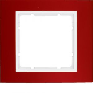 Berker B.3 Πλαίσιο 1 Θέσης Κόκκινο Αλουμίνιο με Λευκό διακοσμητικό