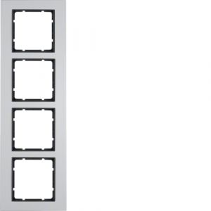 Berker B.7 Πλαίσιο Μεταλλικό 4 Θέσεων  Αλουμίνιο με Ανθρακί Διακοσμητικό