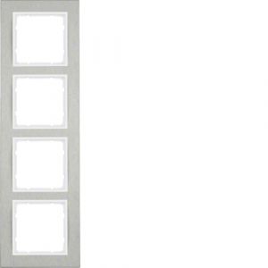 Berker B.7 Πλαίσιο Οριζόντιο  Μεταλλικό 4 Θέσεων Inox με Λευκό  Διακοσμητικό