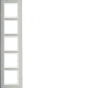 Berker B.7 Πλαίσιο Kάθετο  Μεταλλικό 5 Θέσεων Inox με Λευκό  Διακοσμητικό