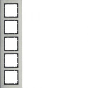 Berker B.7 Πλαίσιο Οριζόντιο Μεταλλικό 5 Θέσεων Inox με Ανθρακί Διακοσμητικό