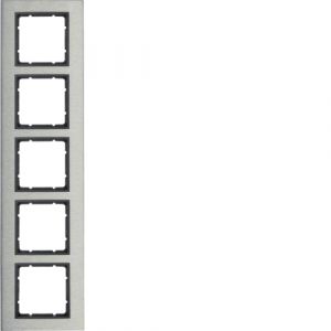 Berker B.7 Πλαίσιο κάθετο  Μεταλλικό 5 Θέσεων Inox με Ανθρακί Διακοσμητικό
