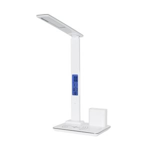 ZENTIME Μοντέρνο Επιτραπέζιο Φωτιστικό Γραφείου με Ασύρματη Φόρτιση 15W 3A : Ψηφιακό Ρολόι LED 3.5W 350lm 120° DC 5V με USB-C IP20 Ρυθμιζόμενο Λευκό CCT με Αφή 2700K/4500K/6000K Dimmable - Sanan SMD Chip - Μαύρο - Μ19.5 x Π14.5 x Υ38.8cm