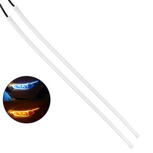 Σετ 2 ΕΛΑΣΤΙΚΑ - FLEXIBLE DRL + FLASH TURN LIGHT LED CREE COB 60cm 12W 1800lm 360° DC 12V Αδιάβροχα IP65 Πορτοκαλί - Ψυχρό Λευκό 6000K