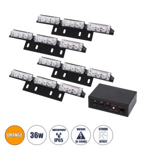 PRO Series ΣΕΤ 4 x Μπάρες Σήμανσης Οχήματος Οδικής Βοήθειας για Αυτοκίνητα : Φορτηγά 3 Προγραμμάτων Φωτισμού STROBE LED HIGH POWER 36W DC 10-30V Αδιάβροχο IP65 Πορτοκαλί Μ18 x Π4.5 x Υ3cm - 2 Χρόνια Εγγύηση