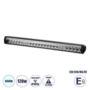 E9 Mark Vehicle - JEEP : Forklift LED Bar - Μπάρα Εργασίας για Οχήματα - JEEP : Περονοφόρα - Κλαρκ LED 120W DC 10-30V Αδιάβροχη IP6K9K Ψυχρό Λευκό 6000K Μ50 x Π6 x Υ5cm