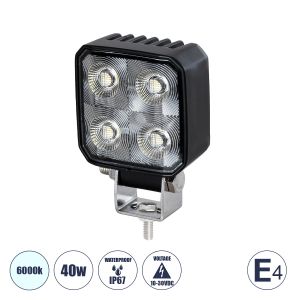 E4 Mark Vehicle : Forklift Work Lights - Φώτα Εργασίας για Οχήματα Περονοφόρα - Κλάρκ LED 40W DC 10-30V Αδιάβροχο IP67 Ψυχρό Λευκό 6000K Μ7.5 x Π3.5 x Υ11cm