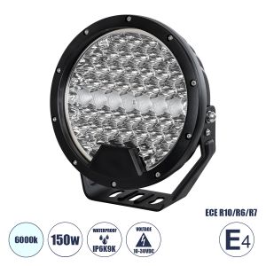 E4 Mark Vehicle : JEEP Work Lights - Φώτα Εργασίας για Οχήματα και JEEP LED High Power 150W DC 10-30V Αδιάβροχo IP6K9K Ψυχρό Λευκό 6000K M22 x Π7 x Υ23.5cm