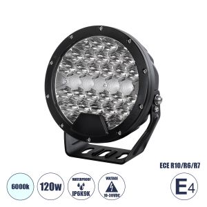 E4 Mark Vehicle : JEEP Work Lights - Φώτα Εργασίας για Οχήματα και JEEP LED High Power 120W DC 10-30V Αδιάβροχo IP6K9K Ψυχρό Λευκό 6000K M18 x Π7 x Υ19cm