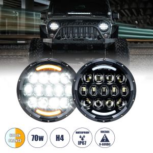 Σετ 2 x Φανάρια JEEP WRANGLER 6.9' Ιντσών Βασικού Φωτισμού H/L με DRL : Φλας LED CREE CXB COB 70W 7000lm DC 9-60V Αδιάβροχα IP67 Πορτοκαλί : Ψυχρό Λευκό 6000K