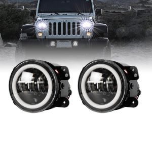 Σετ 2 x Προβολείς Ομίχλης JEEP WRANGLER - MERCEDES BENZ G CLASS - LAND ROVER DEFENDER - HAMMER H1-H2 - 4'' Ιντσών με Ring Light DRL LED CREE CXB COB 100W 7500lm DC 12V Αδιάβροχοι IP66 Ψυχρό Λευκό 6000K