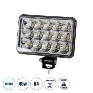 Vehicle : Forklift Work Lights - Φώτα Εργασίας για Οχήματα Περονοφόρα - Κλάρκ H4 H/L LED 45W DC 9-80V Αδιάβροχο IP67 Ψυχρό Λευκό 6000K Μ20.5 x Π13.5 x Υ6.5cm