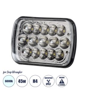 Φανάρι JEEP WRANGLER Βασικού Φωτισμού H4 H/L LED CREE CXB COB 45W 4500lm DC 9-80V Αδιάβροχο IP67 Ψυχρό Λευκό 6000K Μ17 x Π11 x Υ5.5cm