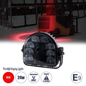 E9 Mark Forklift Safety Lights - Φώτα Προειδοποίησης : Διαγράμμισης Ασφαλείας για Περονοφόρα - Κλάρκ LED 24W DC 9-80V Αδιάβροχο IP67 Κόκκινο Μ14 x Π14.5 x Υ6cm