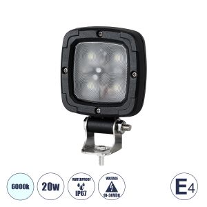 E4 Mark Vehicle : Forklift Work Lights - Φώτα Εργασίας για Οχήματα Περονοφόρα - Κλάρκ LED 20W DC 10-30V Αδιάβροχο IP67 Ψυχρό Λευκό 6000K Μ14 x Π9.5 x Υ3cm