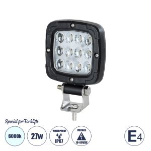 E4 Mark Vehicle : Forklift Work Lights - Φώτα Εργασίας για Οχήματα Περονοφόρα - Κλάρκ LED 27W DC 10-80V Αδιάβροχο IP67 Ψυχρό Λευκό 6000K Μ9.5 x Π3 x Υ13.5cm