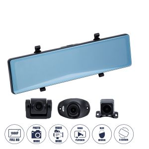 Καθρέπτης Αυτοκινήτου με 3 Κάμερες 3CHs AHD 1080P 170° - 4G Sim Card Slot - WiFi - GPS Navigator - Bluetooth - G Sensor - 24h Monitoring - FM Transmitter - Νυχτερινή Όραση - Μαύρο