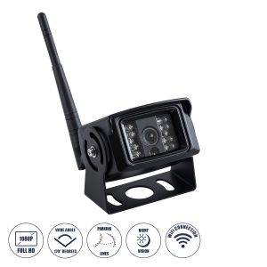 WiFi Έγχρωμη Κάμερα 1800P HD Οπισθοπορείας Αυτοκινήτου-Φορτηγού DC 12-24V 120° με Parking Lines Αδιάβροχη IP68 - Μαύρο