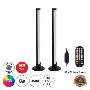DIGICOLUMN Μοντέρνο Επιτραπέζιο Φωτιστικό LED 16W 1280lm 180° DC 5V IP20 RGB Dimmable - Lumileds SMD Chip - Μαύρο - Μ3 x Π3 x Υ45cm - Σετ 2 Τεμαχίων - 2 Χρόνια Εγγύηση