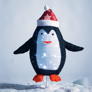 PENGUIN DECORATION, 40 LED, ΜΕΤΑΛΛΙΚΟ+ΠΑΝΙΝΟ, ΜΠΑΤ. (3xAA), TIMER, CW,IP44, 66x32x72cm, Φ22x32cm